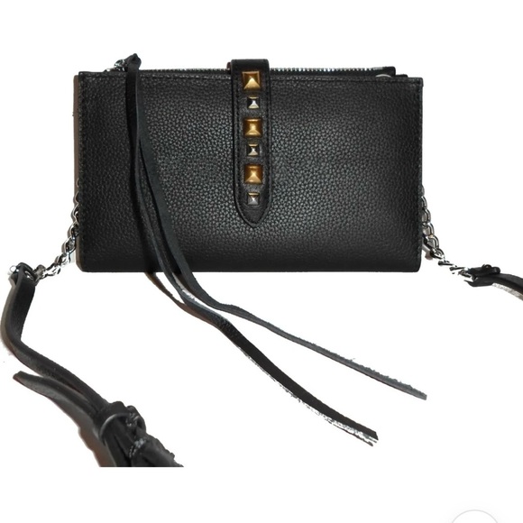 $178 REBECCA MINKOFF Black Leather Multi Studded Wallet Purse Crossbody NWT - Picture 3 of 16